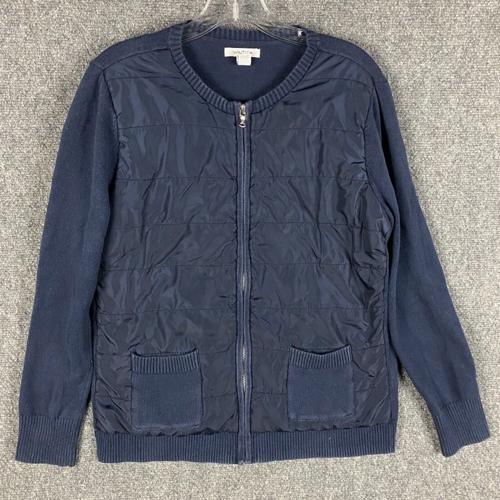 Nautica Sweater Women's Medium Full Zip Navy Blue 100% Cotton Adults M